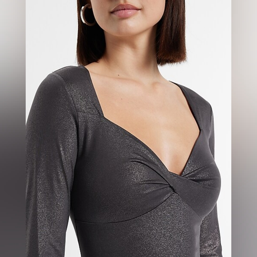 Express Metallic Body Contour Silky Twist Front Thong Bodysuit XL
